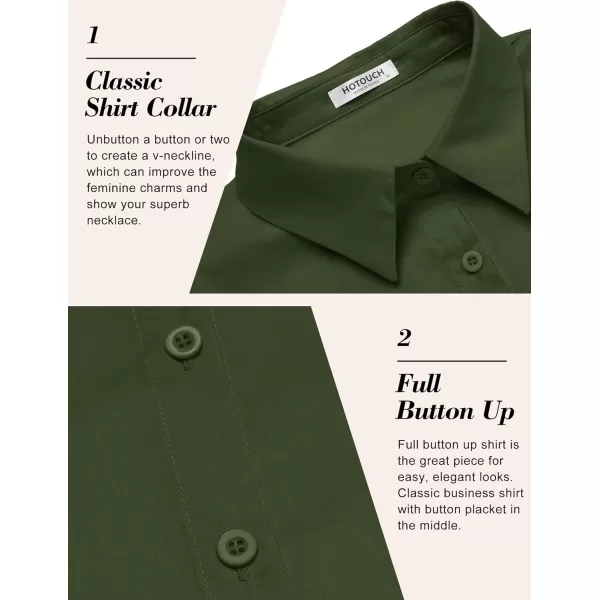 HOTOUCH Womens Basic Button Up Shirt Short Sleeve Stretchy Button Down Collared Shirts Waitress Work ShirtArmy Green
