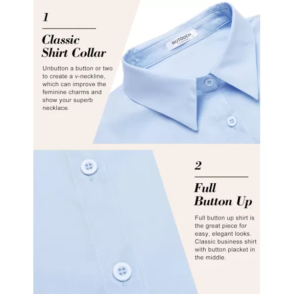 HOTOUCH Womens Basic Button Up Shirt Short Sleeve Stretchy Button Down Collared Shirts Waitress Work ShirtClear Blue