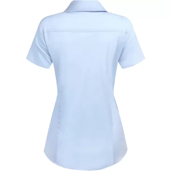 HOTOUCH Womens Basic Button Up Shirt Short Sleeve Stretchy Button Down Collared Shirts Waitress Work ShirtClear Blue