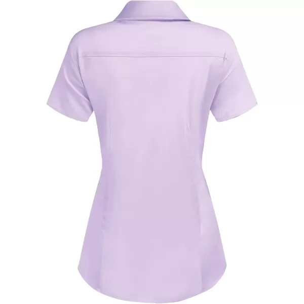 HOTOUCH Womens Basic Button Up Shirt Short Sleeve Stretchy Button Down Collared Shirts Waitress Work ShirtLavender