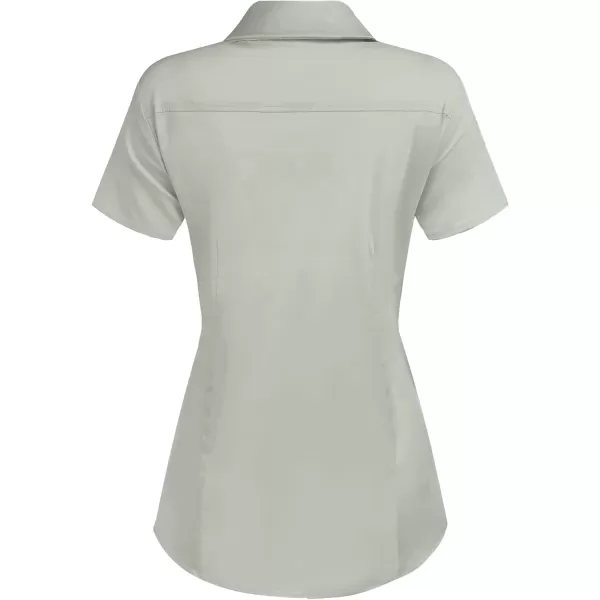 HOTOUCH Womens Basic Button Up Shirt Short Sleeve Stretchy Button Down Collared Shirts Waitress Work ShirtLight Green