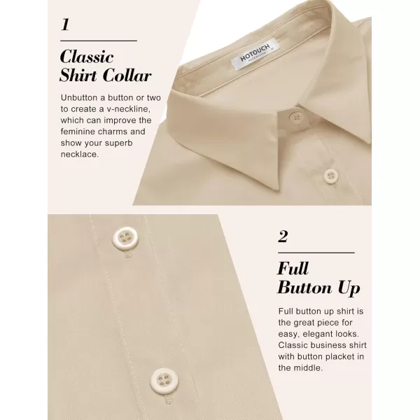 HOTOUCH Womens Basic Button Up Shirt Short Sleeve Stretchy Button Down Collared Shirts Waitress Work ShirtLight Khaki