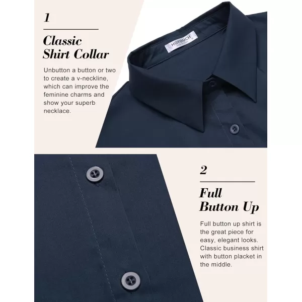 HOTOUCH Womens Basic Button Up Shirt Short Sleeve Stretchy Button Down Collared Shirts Waitress Work ShirtNavy Blue