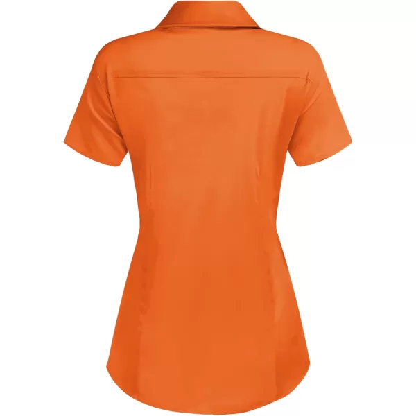 HOTOUCH Womens Basic Button Up Shirt Short Sleeve Stretchy Button Down Collared Shirts Waitress Work ShirtOrange
