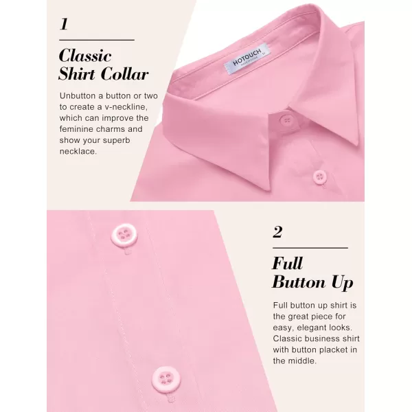 HOTOUCH Womens Basic Button Up Shirt Short Sleeve Stretchy Button Down Collared Shirts Waitress Work ShirtPink