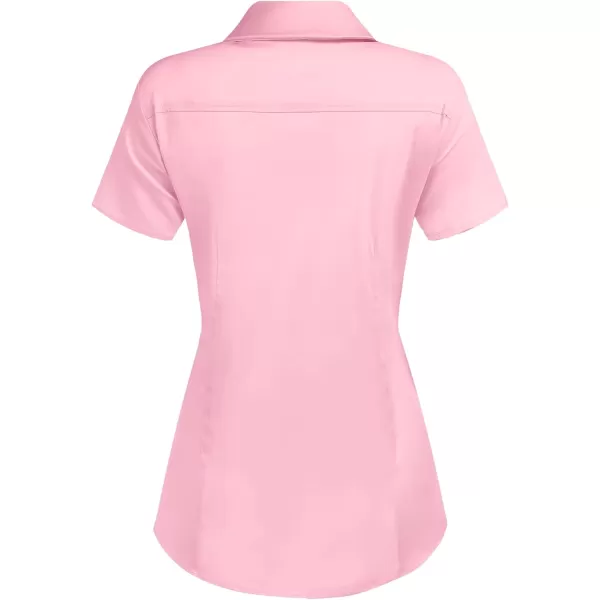 HOTOUCH Womens Basic Button Up Shirt Short Sleeve Stretchy Button Down Collared Shirts Waitress Work ShirtPink