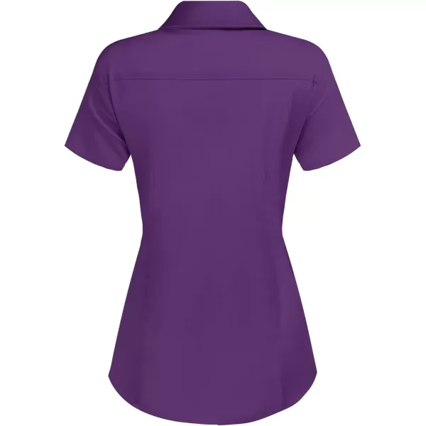 HOTOUCH Womens Basic Button Up Shirt Short Sleeve Stretchy Button Down Collared Shirts Waitress Work ShirtPurple