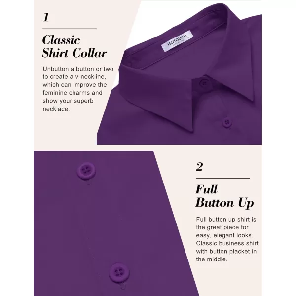 HOTOUCH Womens Basic Button Up Shirt Short Sleeve Stretchy Button Down Collared Shirts Waitress Work ShirtPurple