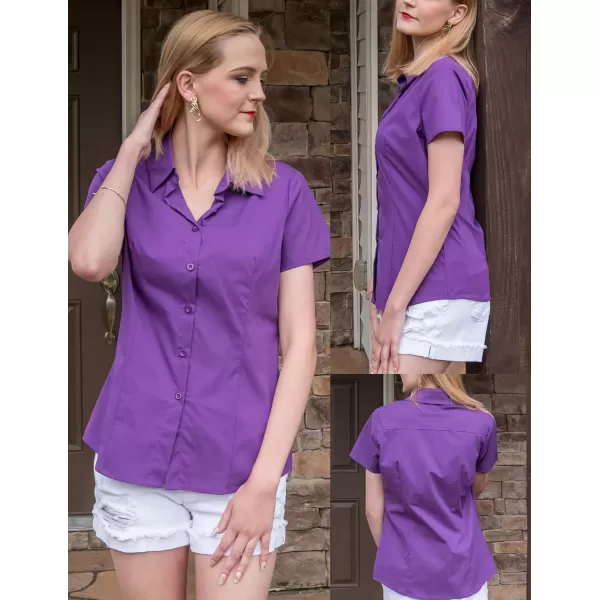 HOTOUCH Womens Basic Button Up Shirt Short Sleeve Stretchy Button Down Collared Shirts Waitress Work ShirtPurple