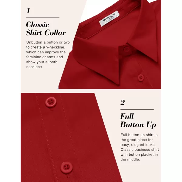 HOTOUCH Womens Basic Button Up Shirt Short Sleeve Stretchy Button Down Collared Shirts Waitress Work ShirtRed