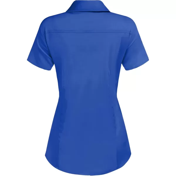 HOTOUCH Womens Basic Button Up Shirt Short Sleeve Stretchy Button Down Collared Shirts Waitress Work ShirtRoyal Blue