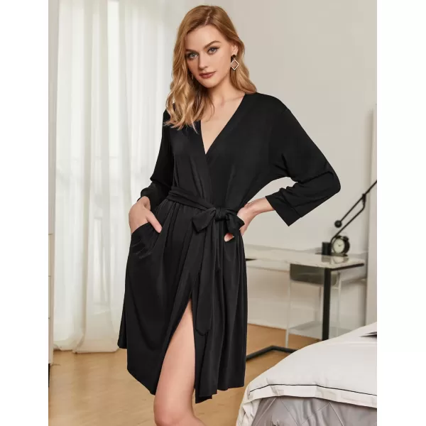 HOTOUCH Womens Robe Lightweight Cotton Robes Short Knit Bathrobe Soft Ladies Sleepwear with Pockets01 Black