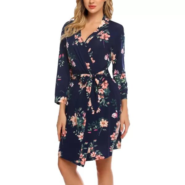 HOTOUCH Womens Robe Lightweight Cotton Robes Short Knit Bathrobe Soft Ladies Sleepwear with Pockets01 Navy Floral