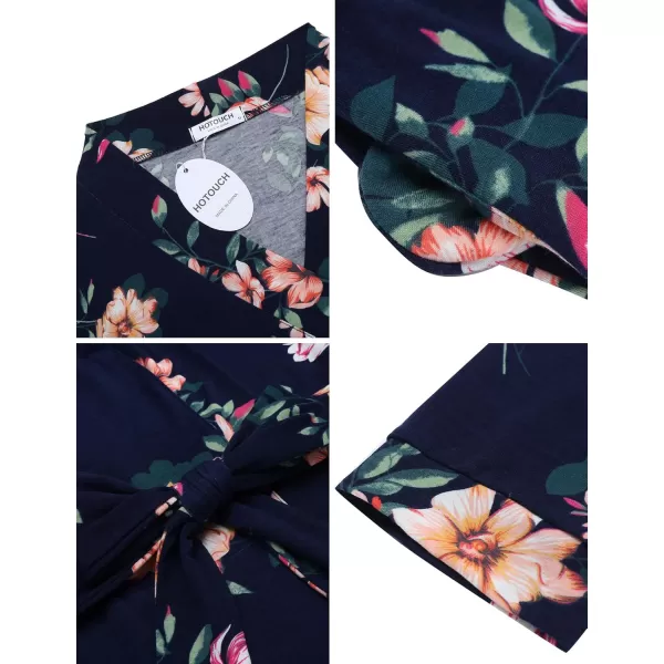 HOTOUCH Womens Robe Lightweight Cotton Robes Short Knit Bathrobe Soft Ladies Sleepwear with Pockets01 Navy Floral