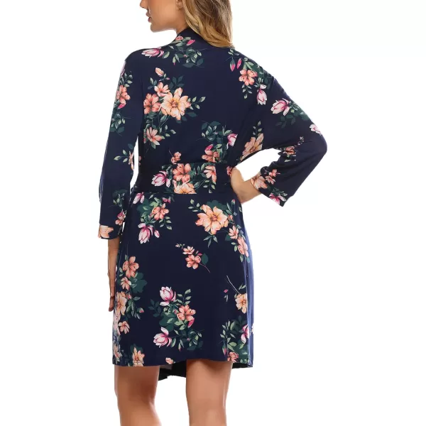 HOTOUCH Womens Robe Lightweight Cotton Robes Short Knit Bathrobe Soft Ladies Sleepwear with Pockets01 Navy Floral