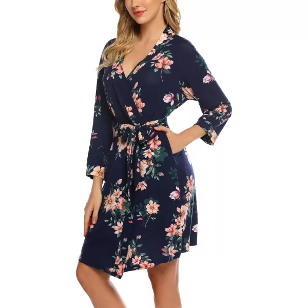 HOTOUCH Womens Robe Lightweight Cotton Robes Short Knit Bathrobe Soft Ladies Sleepwear with Pockets01 Navy Floral