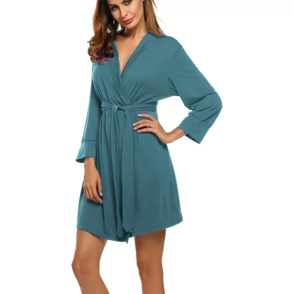 HOTOUCH Womens Robe Lightweight Cotton Robes Short Knit Bathrobe Soft Ladies Sleepwear with Pockets04blue Green