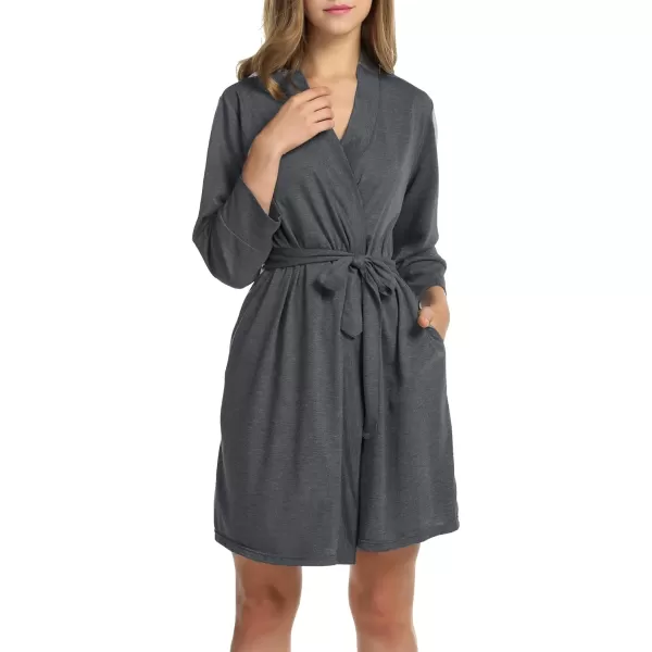 HOTOUCH Womens Robe Lightweight Cotton Robes Short Knit Bathrobe Soft Ladies Sleepwear with Pockets04grey