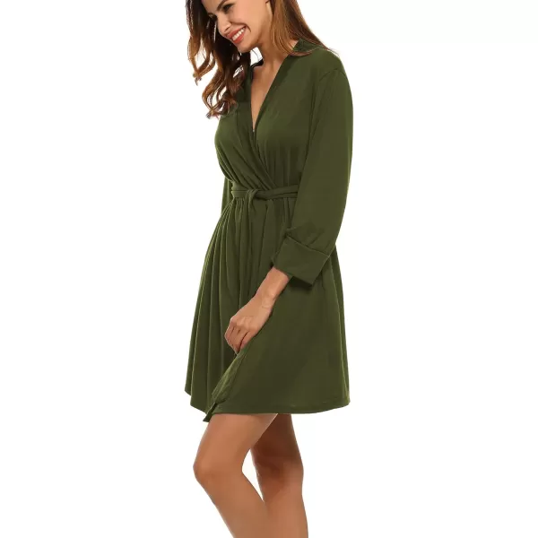 HOTOUCH Womens Robe Lightweight Cotton Robes Short Knit Bathrobe Soft Ladies Sleepwear with PocketsArmy Green