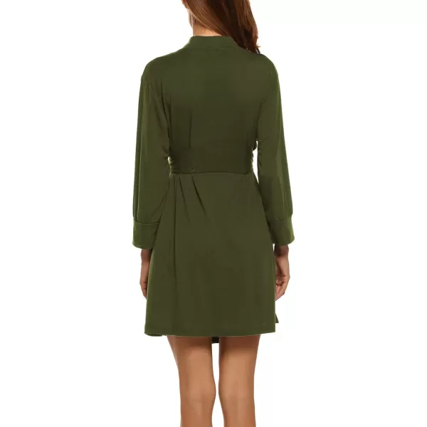 HOTOUCH Womens Robe Lightweight Cotton Robes Short Knit Bathrobe Soft Ladies Sleepwear with PocketsArmy Green