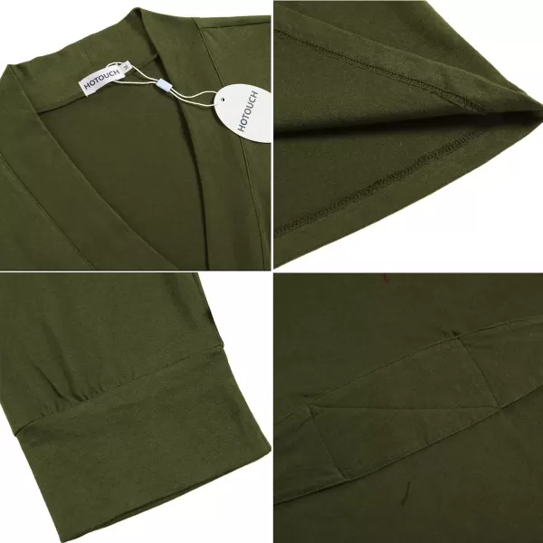 HOTOUCH Womens Robe Lightweight Cotton Robes Short Knit Bathrobe Soft Ladies Sleepwear with PocketsArmy Green