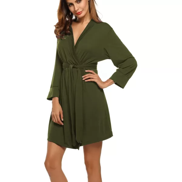 HOTOUCH Womens Robe Lightweight Cotton Robes Short Knit Bathrobe Soft Ladies Sleepwear with PocketsArmy Green