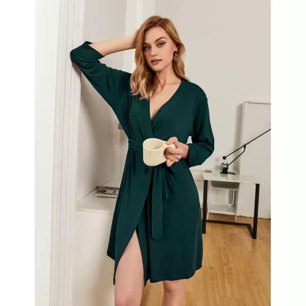 HOTOUCH Womens Robe Lightweight Cotton Robes Short Knit Bathrobe Soft Ladies Sleepwear with PocketsDark Green