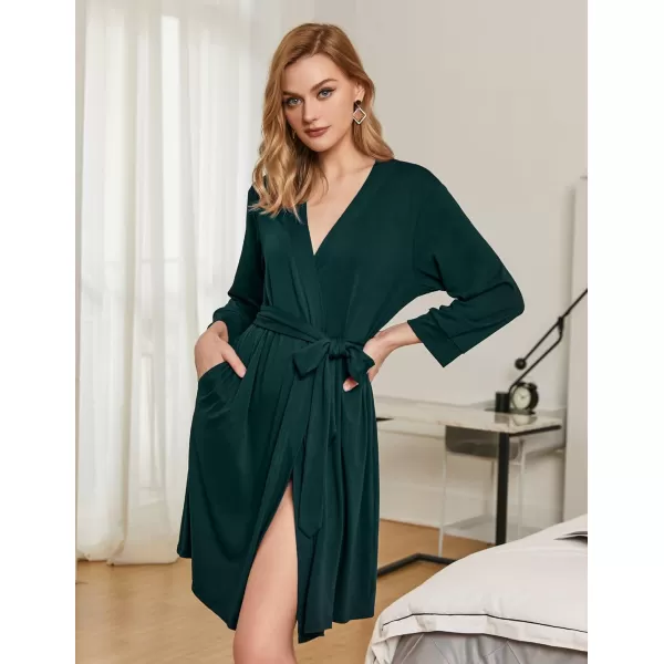 HOTOUCH Womens Robe Lightweight Cotton Robes Short Knit Bathrobe Soft Ladies Sleepwear with PocketsDark Green