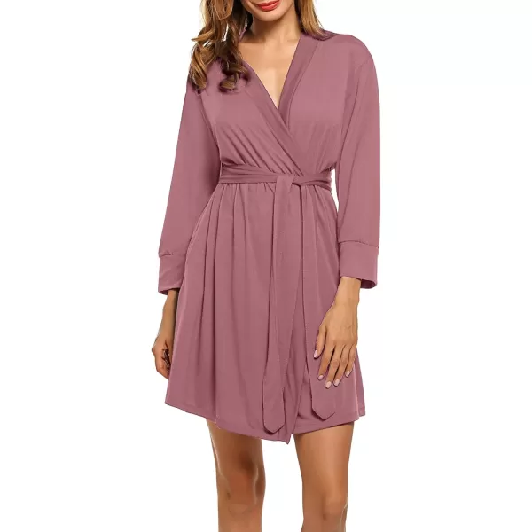 HOTOUCH Womens Robe Lightweight Cotton Robes Short Knit Bathrobe Soft Ladies Sleepwear with PocketsGray Purple