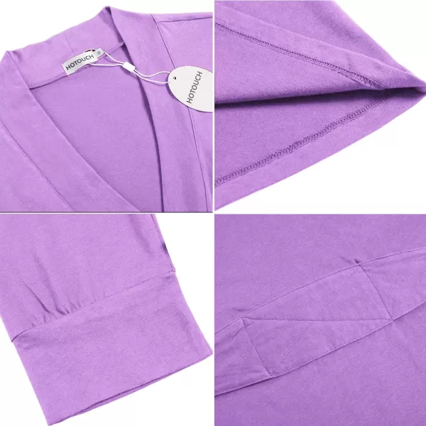 HOTOUCH Womens Robe Lightweight Cotton Robes Short Knit Bathrobe Soft Ladies Sleepwear with PocketsLavender