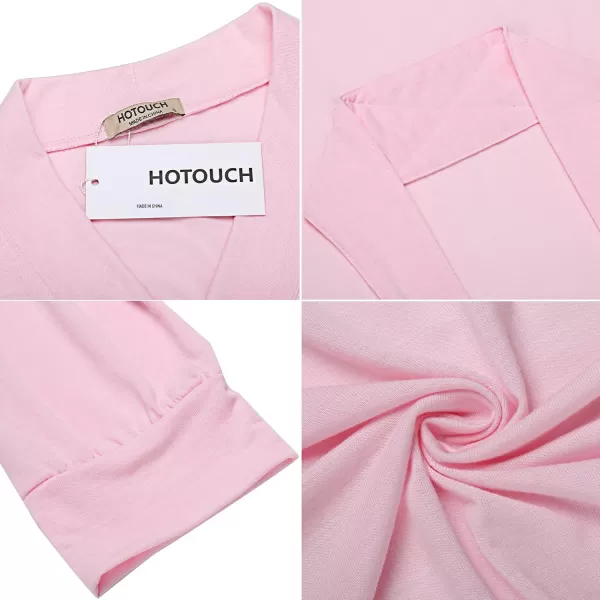 HOTOUCH Womens Robe Lightweight Cotton Robes Short Knit Bathrobe Soft Ladies Sleepwear with PocketsMisty Rose