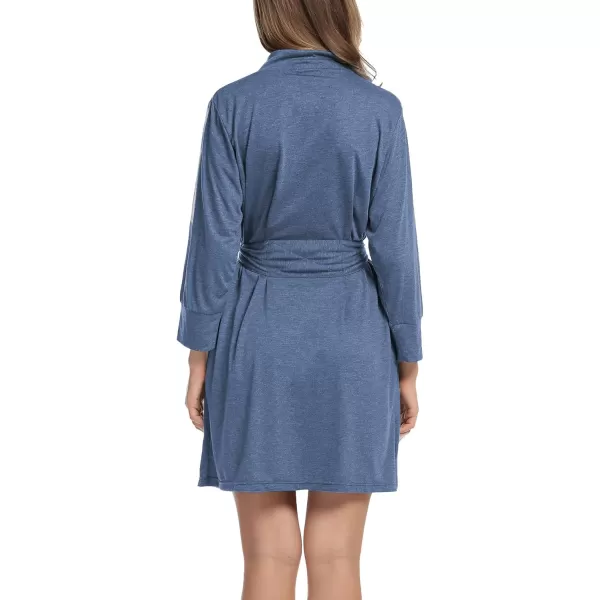 HOTOUCH Womens Robe Lightweight Cotton Robes Short Knit Bathrobe Soft Ladies Sleepwear with PocketsNavy Blue