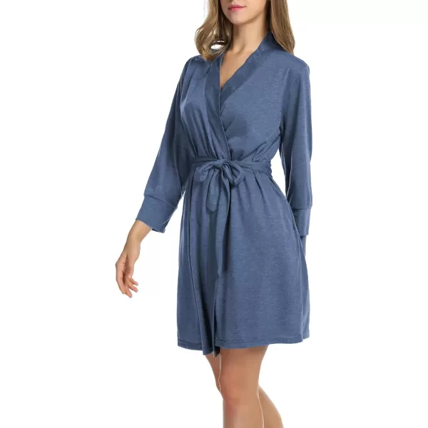 HOTOUCH Womens Robe Lightweight Cotton Robes Short Knit Bathrobe Soft Ladies Sleepwear with PocketsNavy Blue