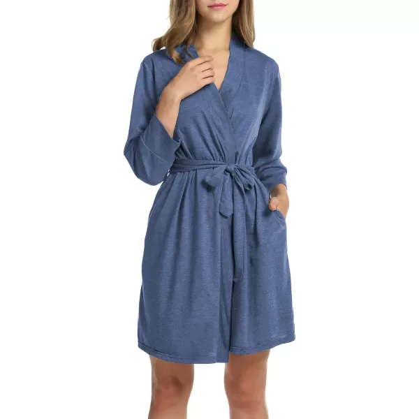 HOTOUCH Womens Robe Lightweight Cotton Robes Short Knit Bathrobe Soft Ladies Sleepwear with PocketsNavy Blue