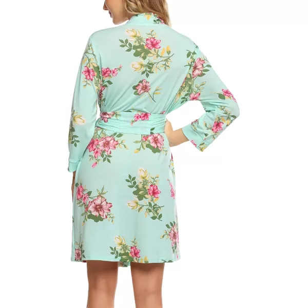 HOTOUCH Womens Robe Lightweight Cotton Robes Short Knit Bathrobe Soft Ladies Sleepwear with PocketsPmint Floral