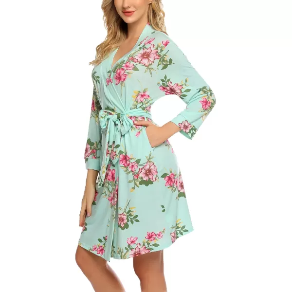 HOTOUCH Womens Robe Lightweight Cotton Robes Short Knit Bathrobe Soft Ladies Sleepwear with PocketsPmint Floral