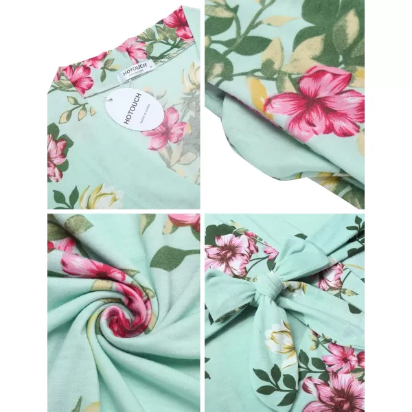 HOTOUCH Womens Robe Lightweight Cotton Robes Short Knit Bathrobe Soft Ladies Sleepwear with PocketsPmint Floral
