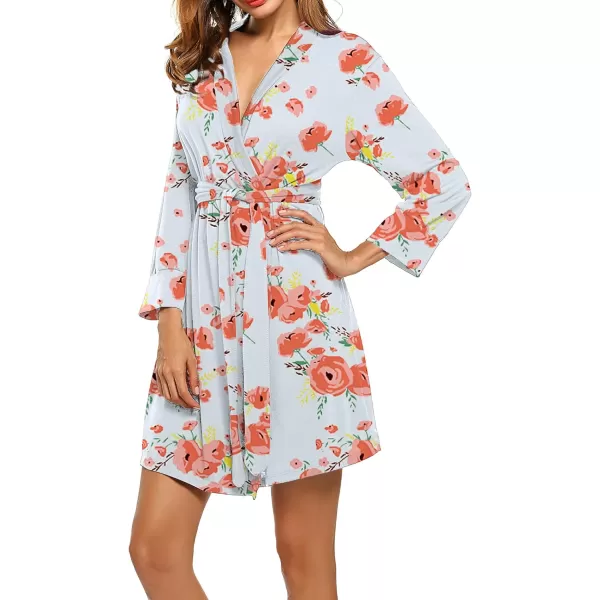 HOTOUCH Womens Robe Lightweight Cotton Robes Short Knit Bathrobe Soft Ladies Sleepwear with PocketsPoppy