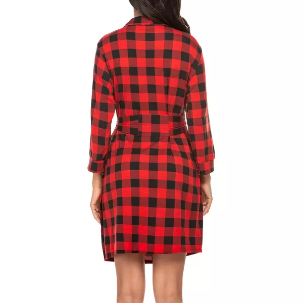 HOTOUCH Womens Robe Lightweight Cotton Robes Short Knit Bathrobe Soft Ladies Sleepwear with PocketsPred Plaid