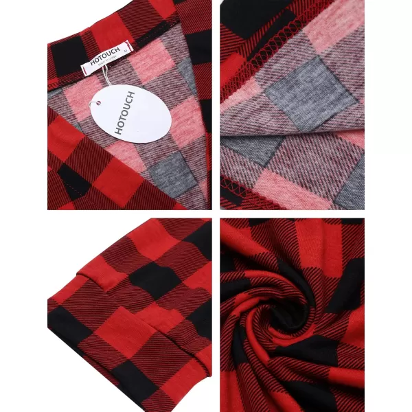 HOTOUCH Womens Robe Lightweight Cotton Robes Short Knit Bathrobe Soft Ladies Sleepwear with PocketsPred Plaid