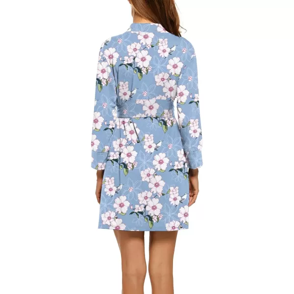 HOTOUCH Womens Robe Lightweight Cotton Robes Short Knit Bathrobe Soft Ladies Sleepwear with PocketsPrint Light Blue Flower