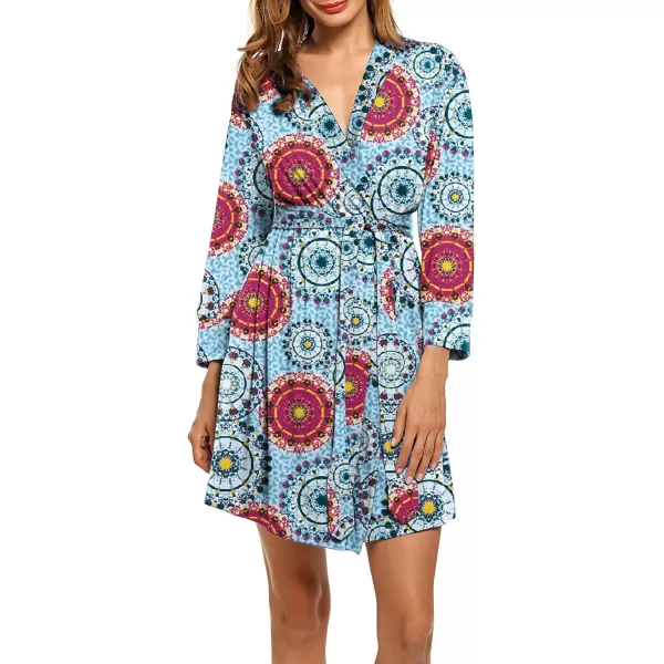 HOTOUCH Womens Robe Lightweight Cotton Robes Short Knit Bathrobe Soft Ladies Sleepwear with PocketsPrint Mandala