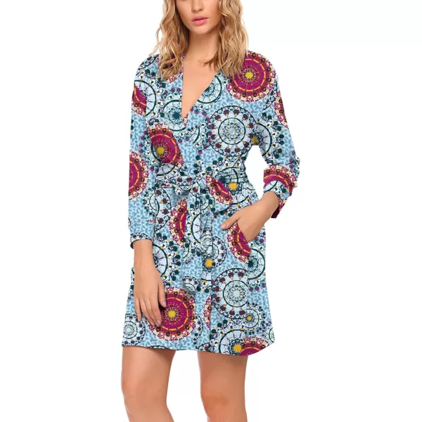 HOTOUCH Womens Robe Lightweight Cotton Robes Short Knit Bathrobe Soft Ladies Sleepwear with PocketsPrint Mandala