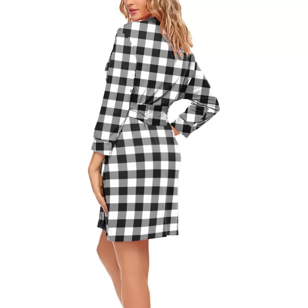 HOTOUCH Womens Robe Lightweight Cotton Robes Short Knit Bathrobe Soft Ladies Sleepwear with PocketsPwhite Plaid