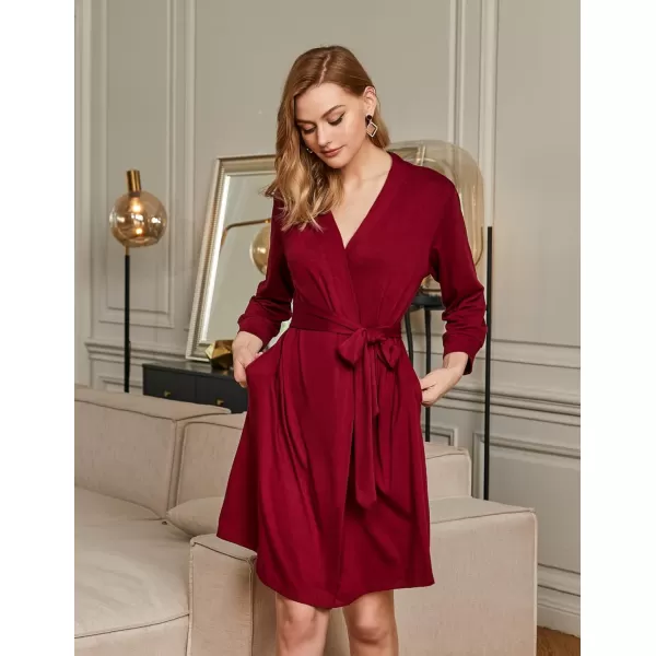 HOTOUCH Womens Robe Lightweight Cotton Robes Short Knit Bathrobe Soft Ladies Sleepwear with PocketsRed