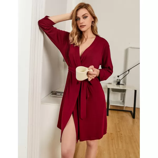 HOTOUCH Womens Robe Lightweight Cotton Robes Short Knit Bathrobe Soft Ladies Sleepwear with PocketsRed