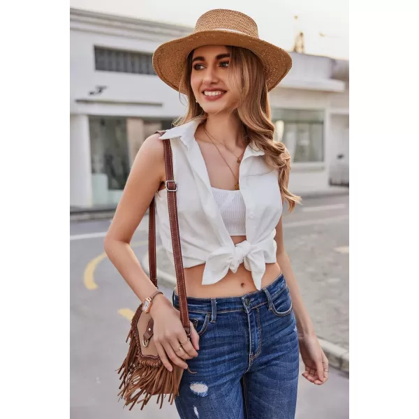 HOTOUCH Womens Sleeveless Button Down Shirt Collared Cotton Linen Blouse Casual Office Shirts Basic Tank TopAwhite