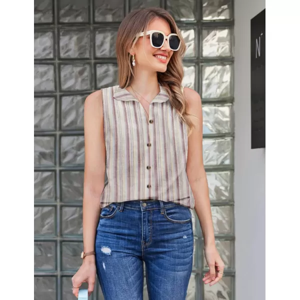 HOTOUCH Womens Sleeveless Button Down Shirt Collared Cotton Linen Blouse Casual Office Shirts Basic Tank TopStripe Red