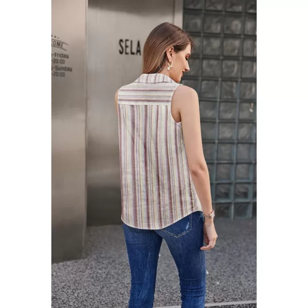 HOTOUCH Womens Sleeveless Button Down Shirt Collared Cotton Linen Blouse Casual Office Shirts Basic Tank TopStripe Red
