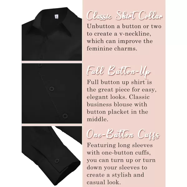 HOTOUCH Womens Stretch Basic Button Down Shirt Long Sleeve Slim Fit Dress Shirts Solid Work Office Blouses TopA  Black Stretch Fabric  a Size Up for Relaxed Fit